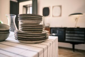 Dishes stacked