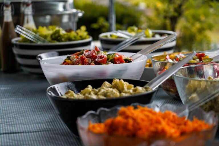 Assorted dishes on a buffet table