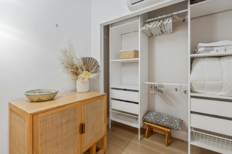 Open closet system with baskets and shelves