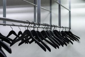 Row of black clothes hangers