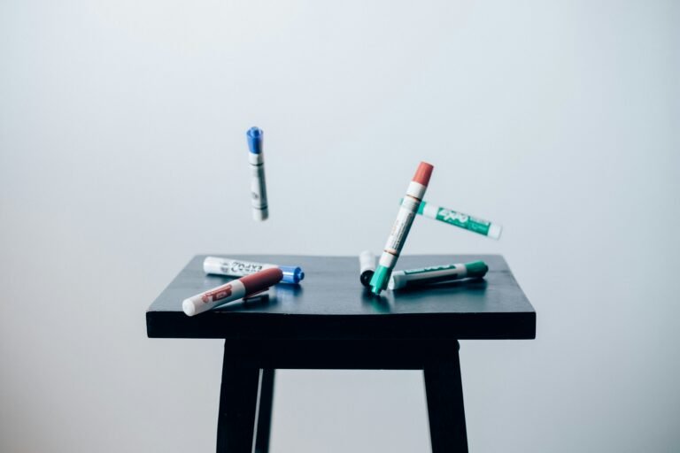 Table with art supplies and minimalist décor