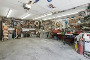 Large garage workshop with tools and storage