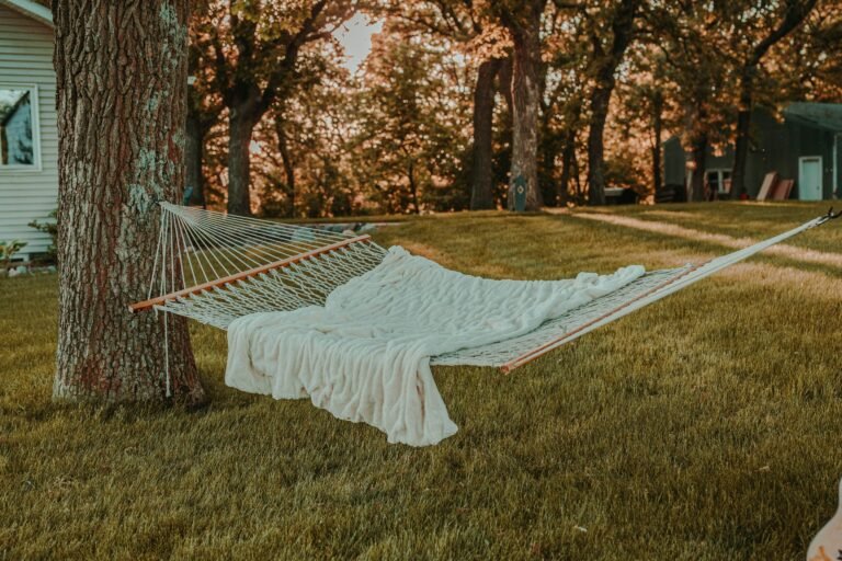 Hammock in a wooded backyard