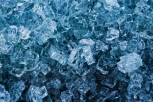 Close-up of ice crystals with a cool blue tint