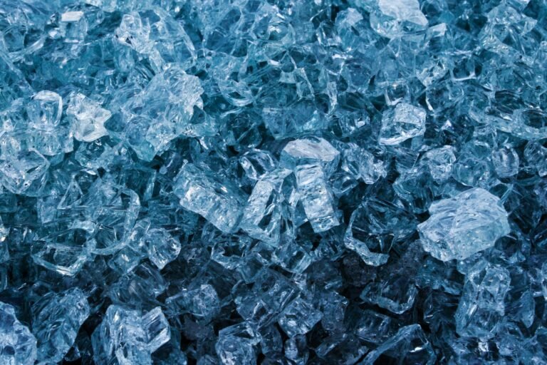 Close-up of ice crystals with a cool blue tint
