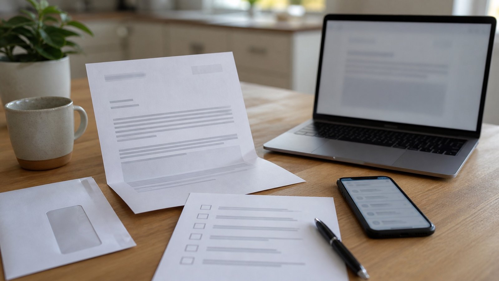 Data breach response checklist with phone and laptop on a desk